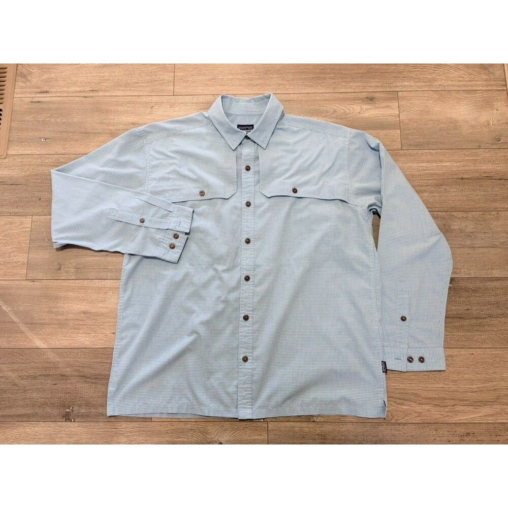 Patagonia Long Sleeve Island Hopper Mens L Plaid Blue Button Up Hiking Fishing